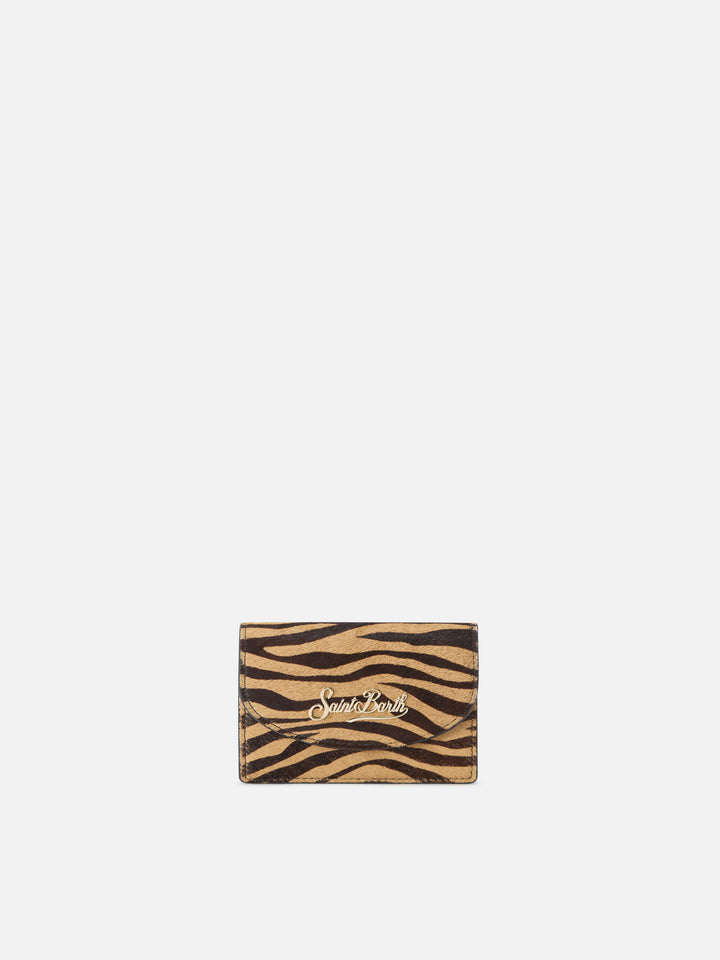 Leather card holder with zebra print