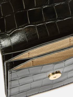 Black leather card holder with croco print