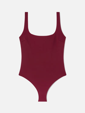 Cassandra square neck one-piece swimsuit in burgundy