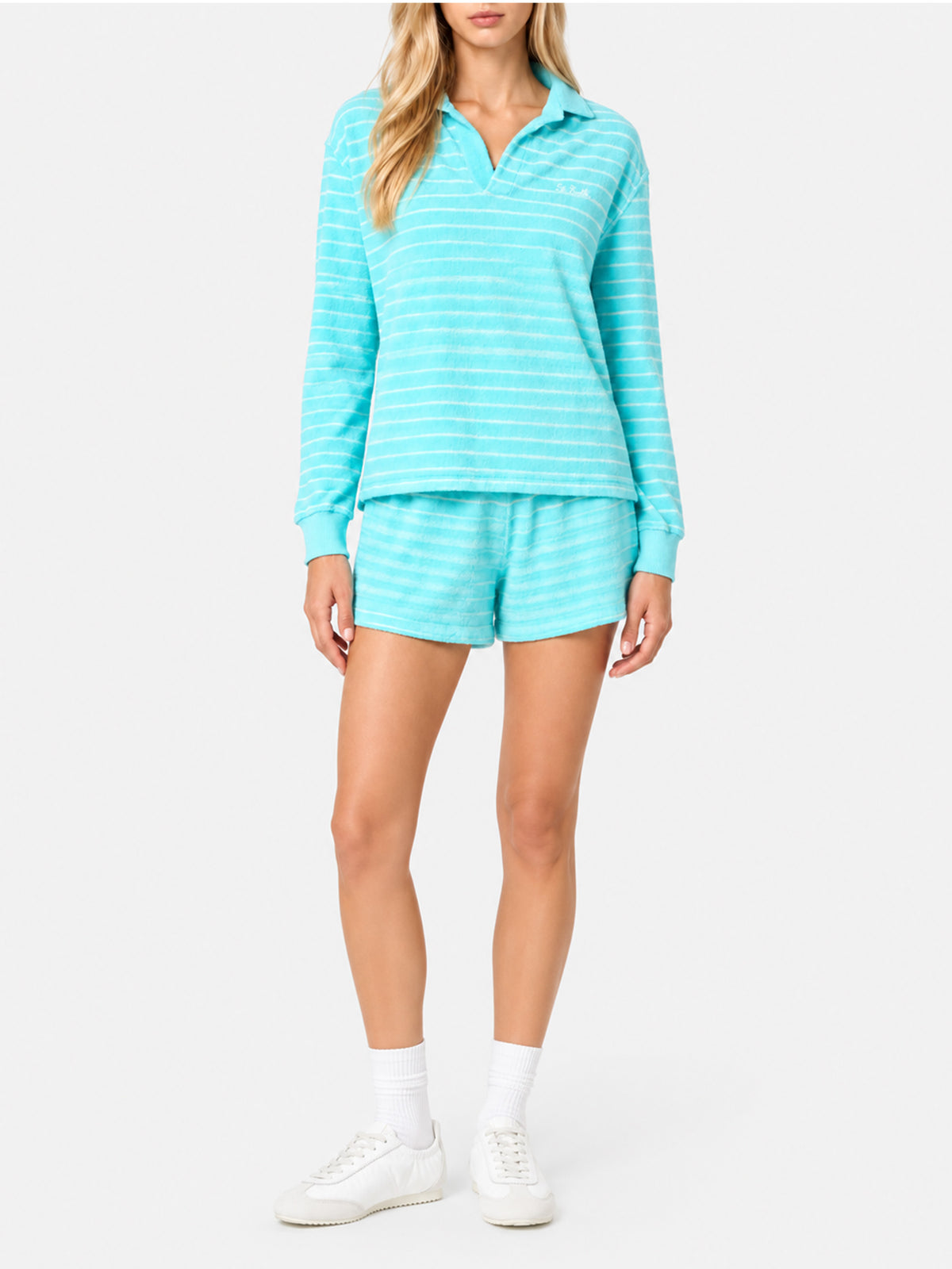 Gestreifte Cate Pull-up-Shorts aus Frottee 