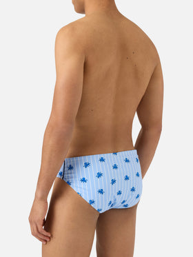 Cayo light blue striped swim briefs with octopus print