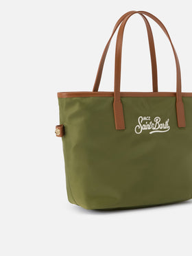 Borsa City medium in nylon verde militare