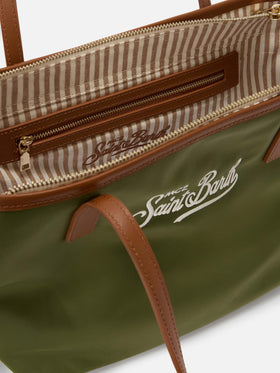 Borsa City medium in nylon verde militare