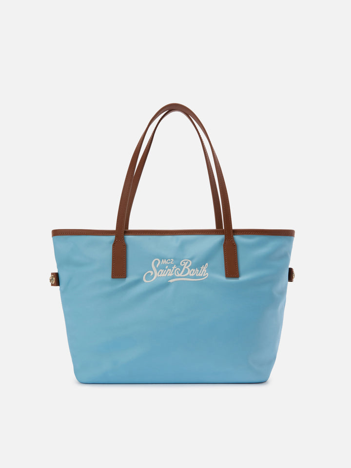 Borsa City medium in nylon azzurro