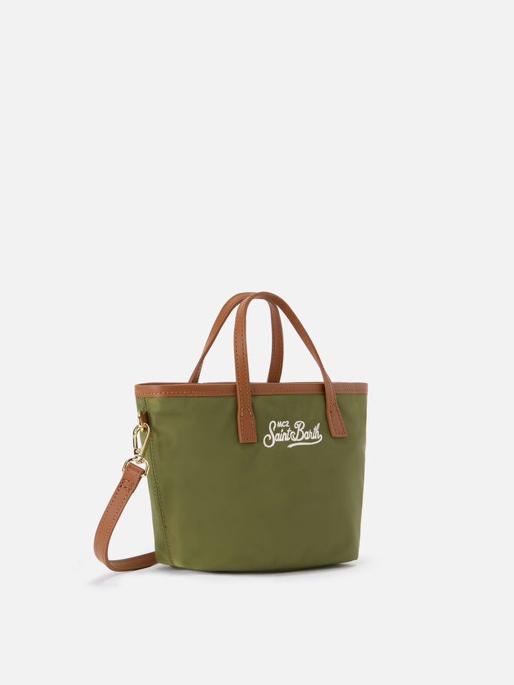 Borsa City mini in nylon verde militare