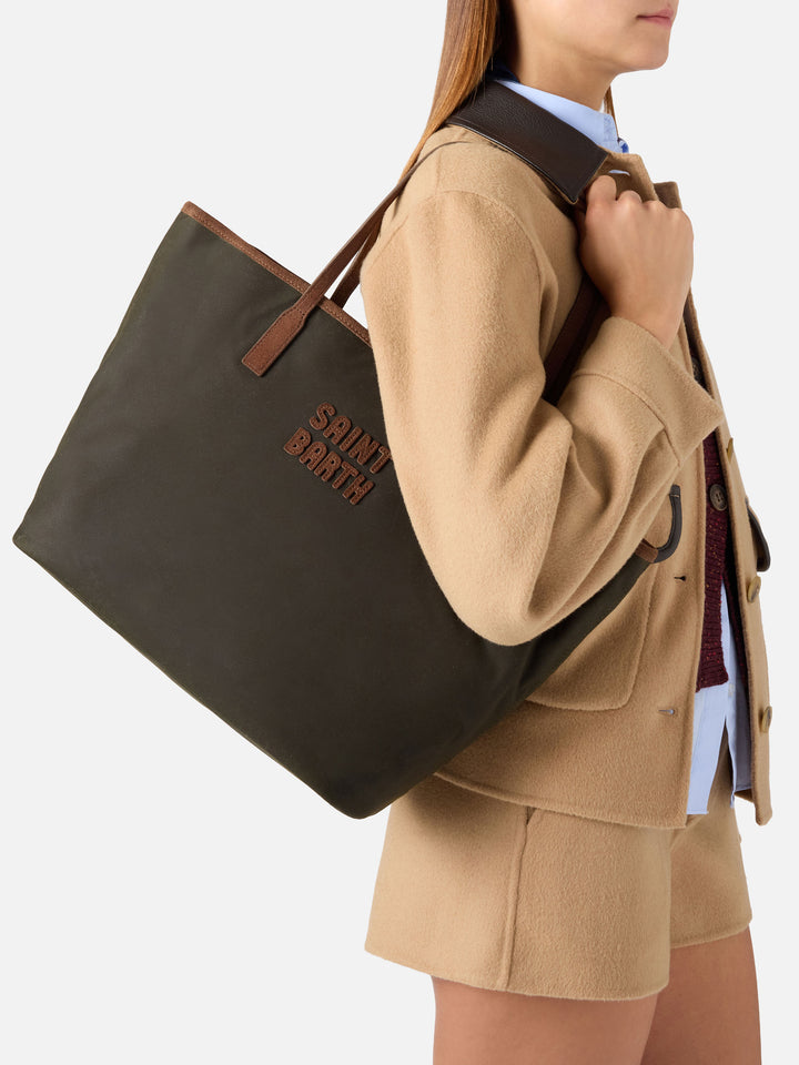 Military green Large City waxed bag with logo embroidery