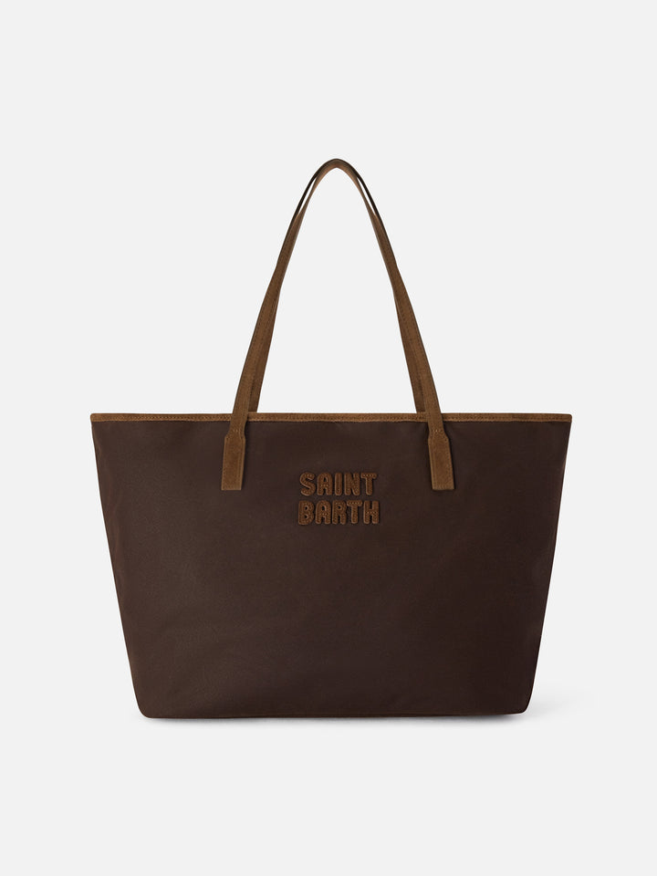 Brown Large City waxed bag with logo embroidery