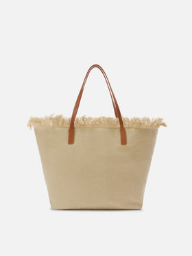 Borsa City regular in canvas beige con frange