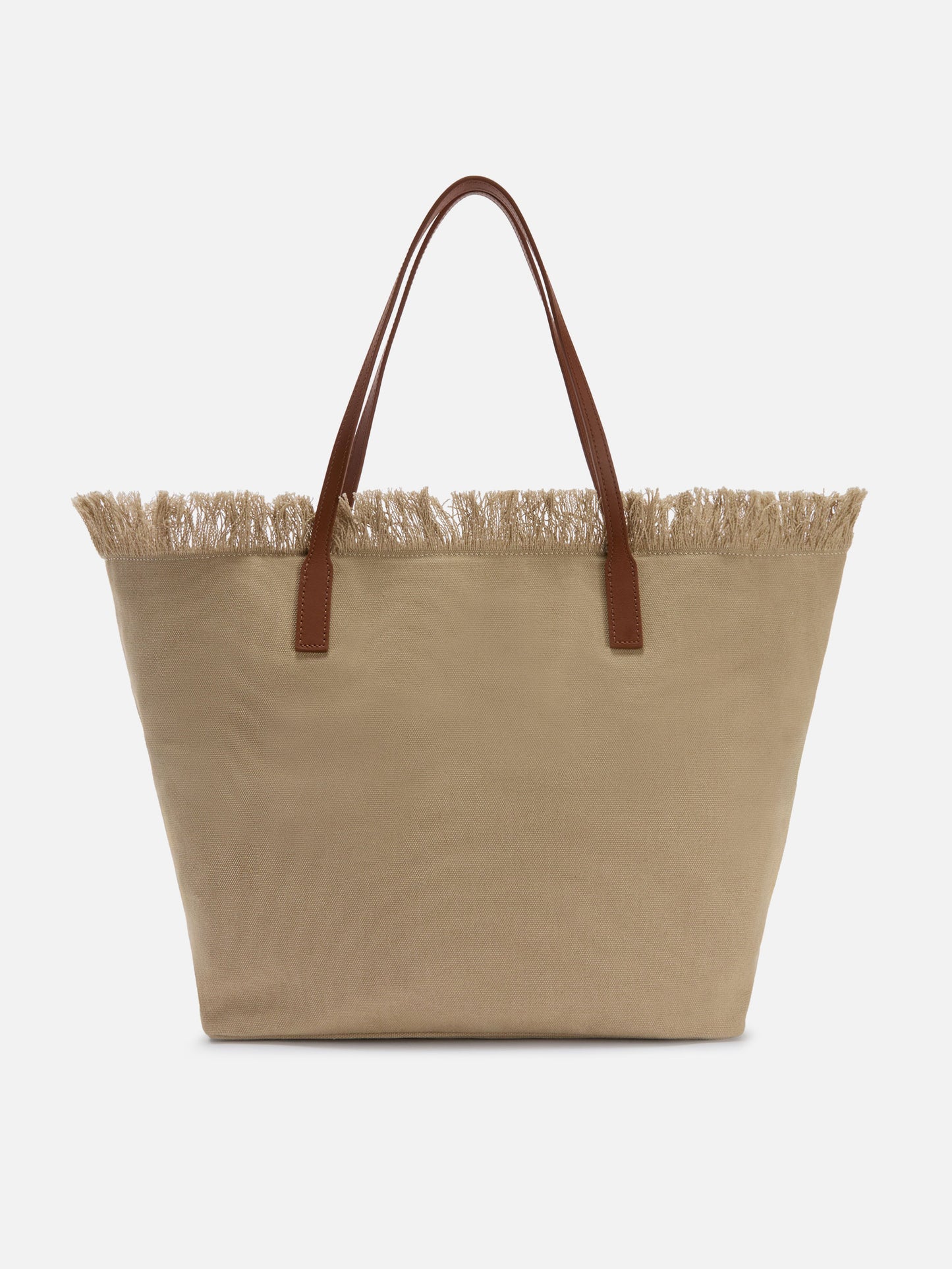 Borsa City regular in canvas beige con frange