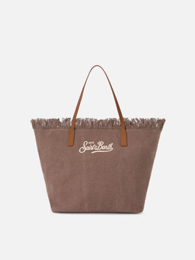 Brown regular City canvas bag with fringes