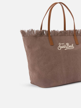 Brown regular City canvas bag with fringes