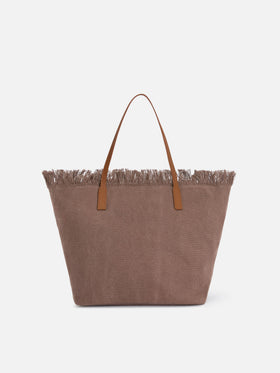Brown regular City canvas bag with fringes