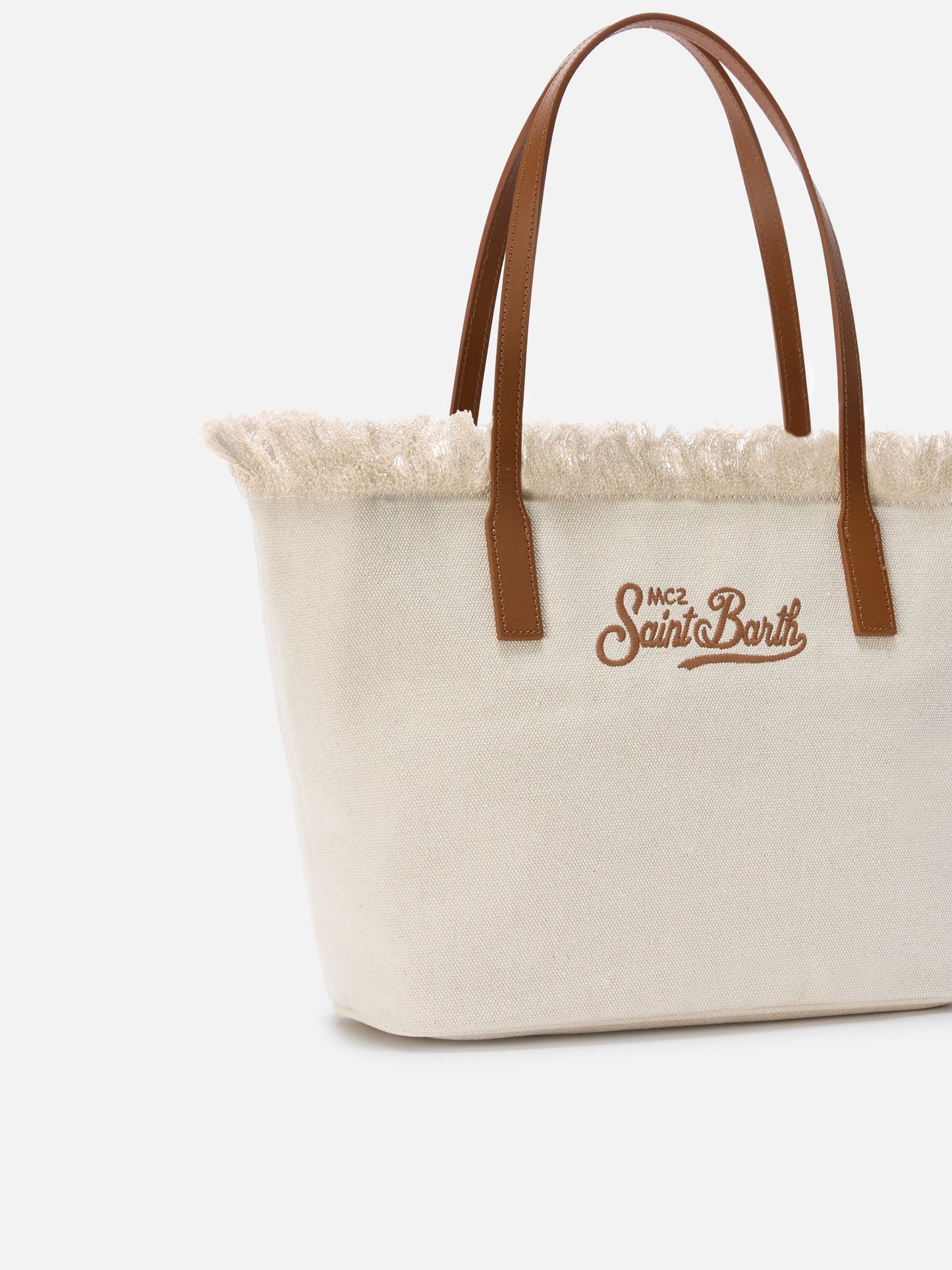 White medium City canvas shopper bag with fringes
