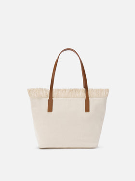 White medium City canvas shopper bag with fringes