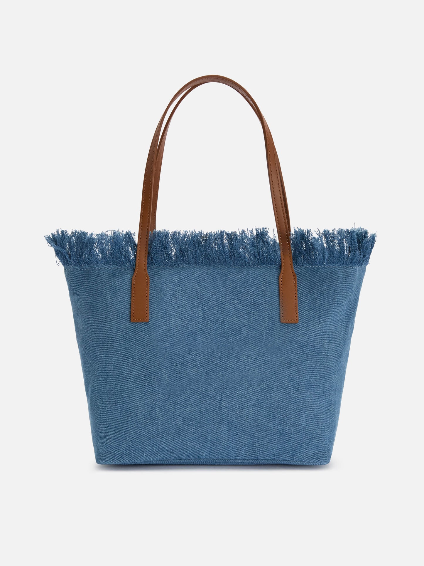 Borsa shopper City medium in tessuto denim con frange