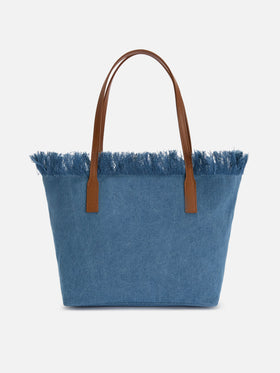 Borsa shopper City medium in tessuto denim con frange