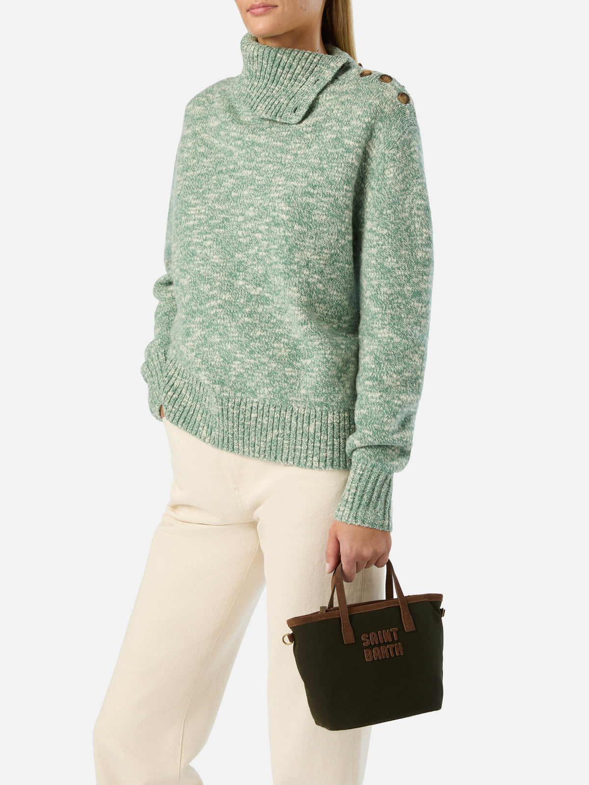 Bolso Mini City encerado verde militar con bordado del logotipo 