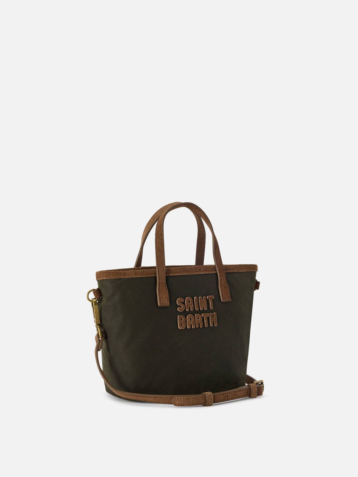 Mini City bag cirée vert militaire avec logo brodé 