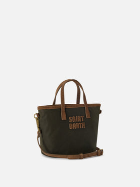 Mini City bag cirée vert militaire avec logo brodé 