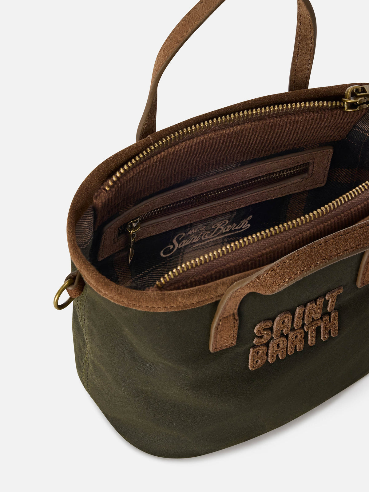 Mini City bag cirée vert militaire avec logo brodé 