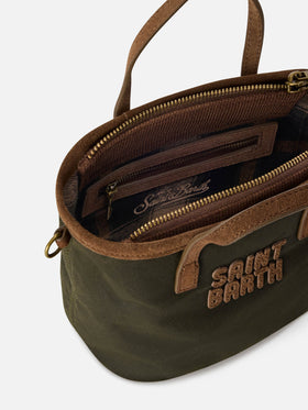 Mini City bag cirée vert militaire avec logo brodé 