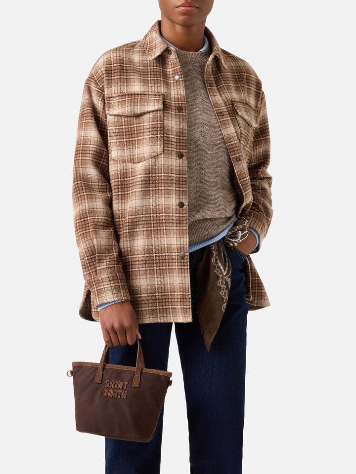 Brown Mini City waxed bag with logo embroidery