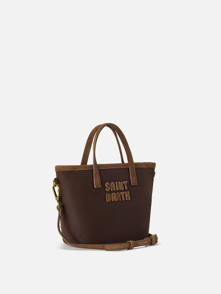 Mini sac City ciré marron avec logo brodé 
