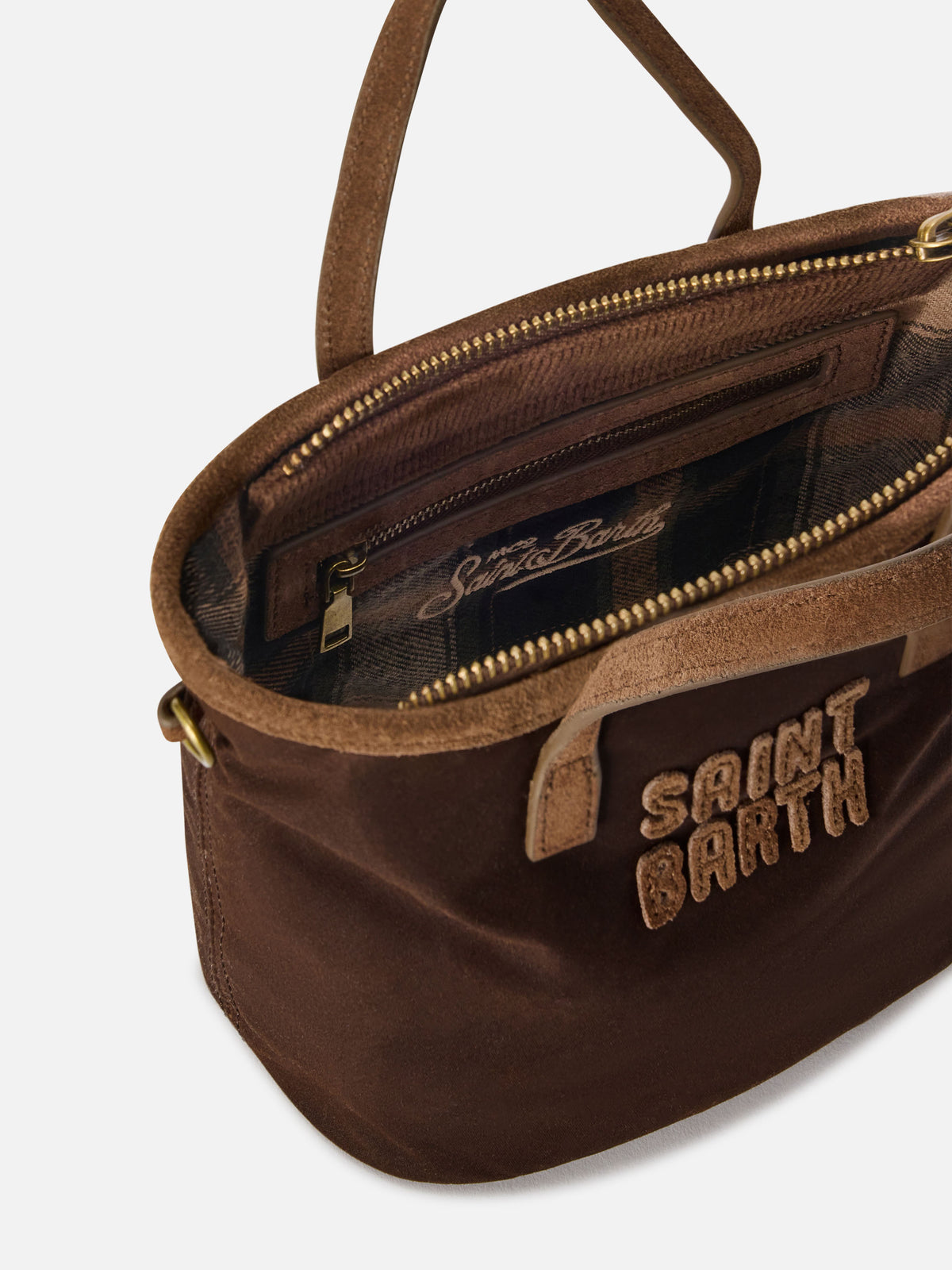 Brown Mini City waxed bag with logo embroidery