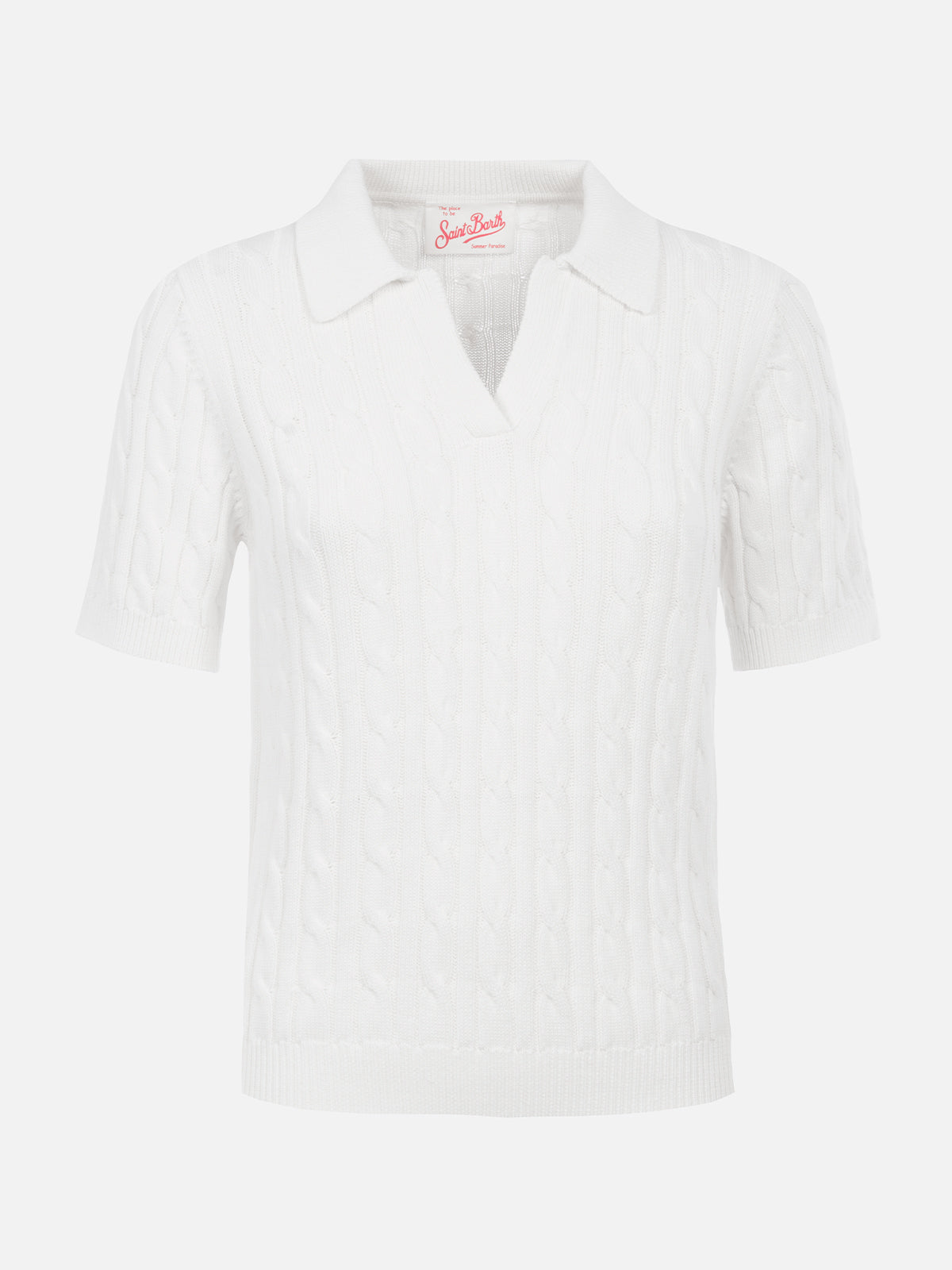 Woman off-white cable knit-polo shirt Caddy - MC2 Saint Barth
