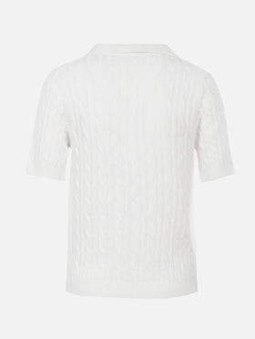 Woman off-white cable knit-polo shirt Caddy - MC2 Saint Barth