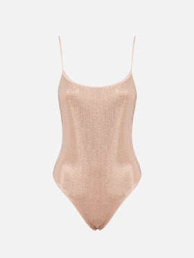 Woman pale one-piece swimsuit Cecille with rhinestones - MC2 Saint Barth