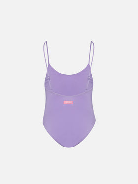 Cecille Jr one-piece shiny swimsuit with rhinestone logo - MC2 Saint Barth