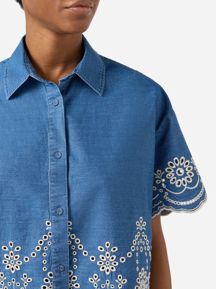 Clementine chambray shirt with floral embroidery
