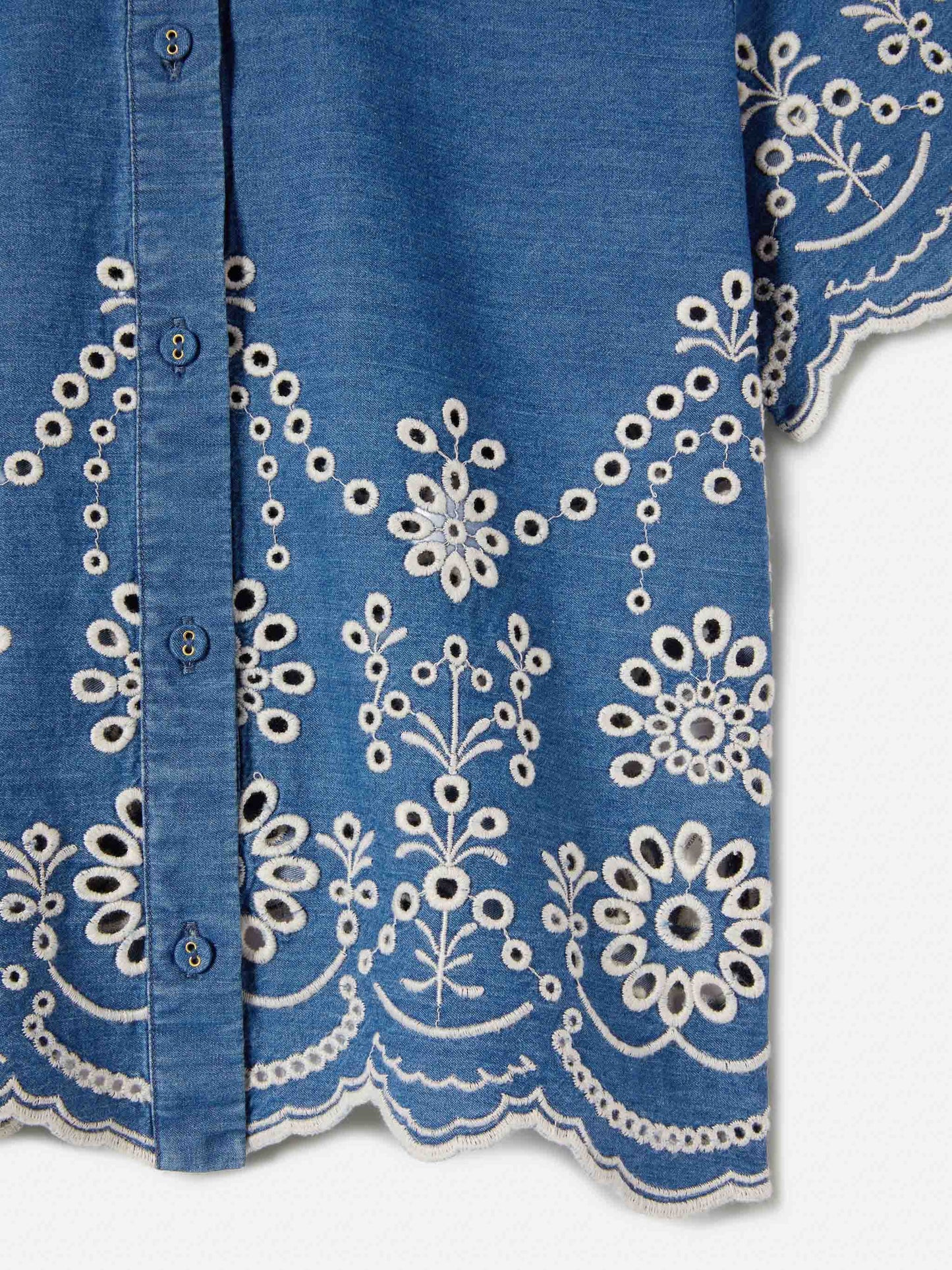 Clementine Jr Hemd aus Denim-Optik-Chambray mit Sangallo-Stickerei 