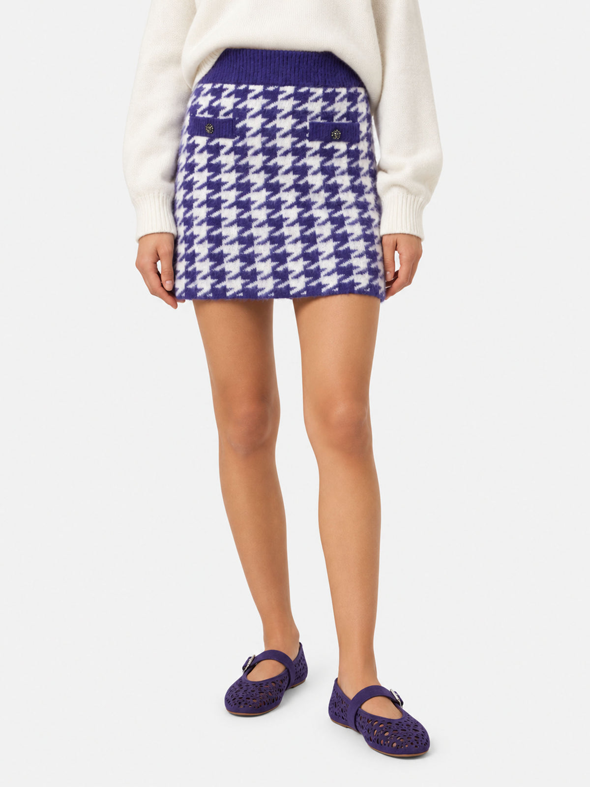 Falda de punto Chatel Purple con motivo pied de poule 