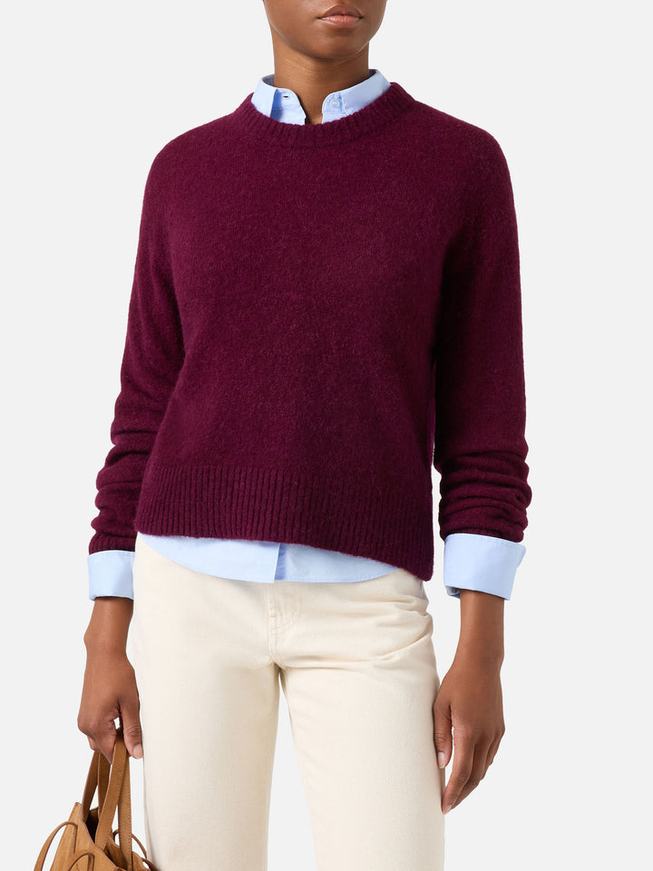 Jersey de cuello redondo Aubergine Lucille en mezcla suave de lana de alpaca con bordado del logo 