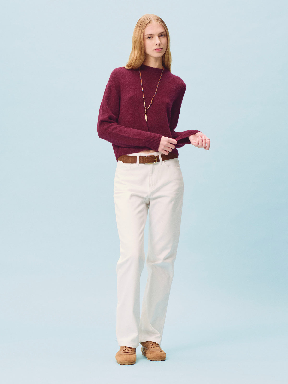 Off white June cotton denim trousers with logo embroidery