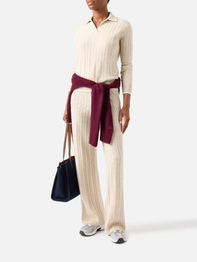 Pull en laine Beige Clichy à col polo avec maille pointelle 