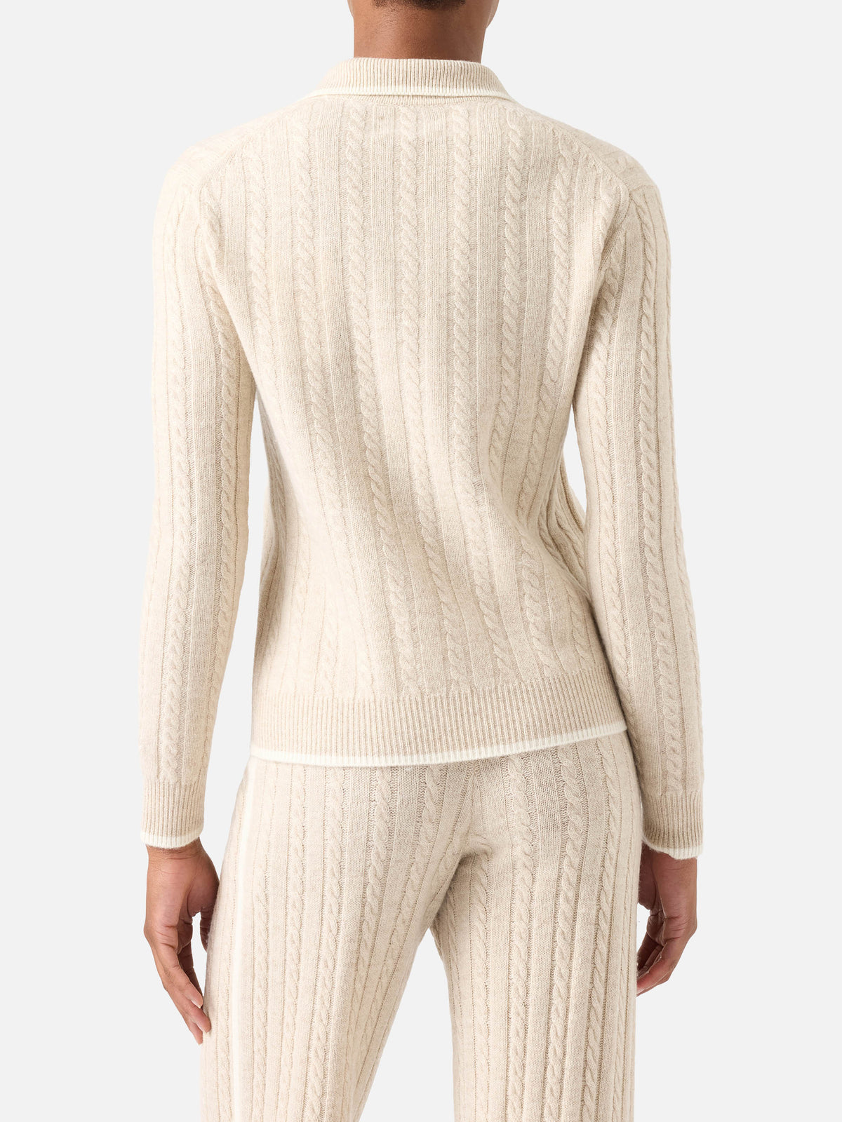 Pull en laine Beige Clichy à col polo avec maille pointelle 