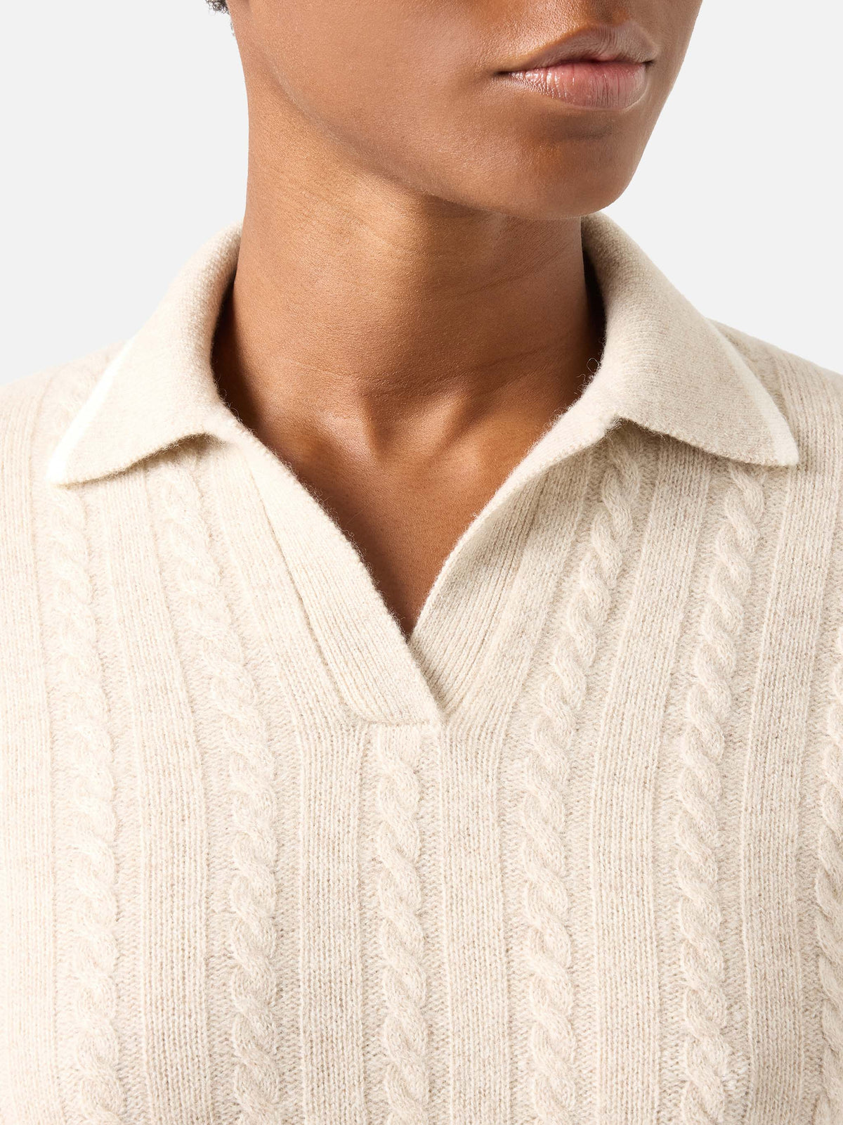 Pull en laine Beige Clichy à col polo avec maille pointelle 