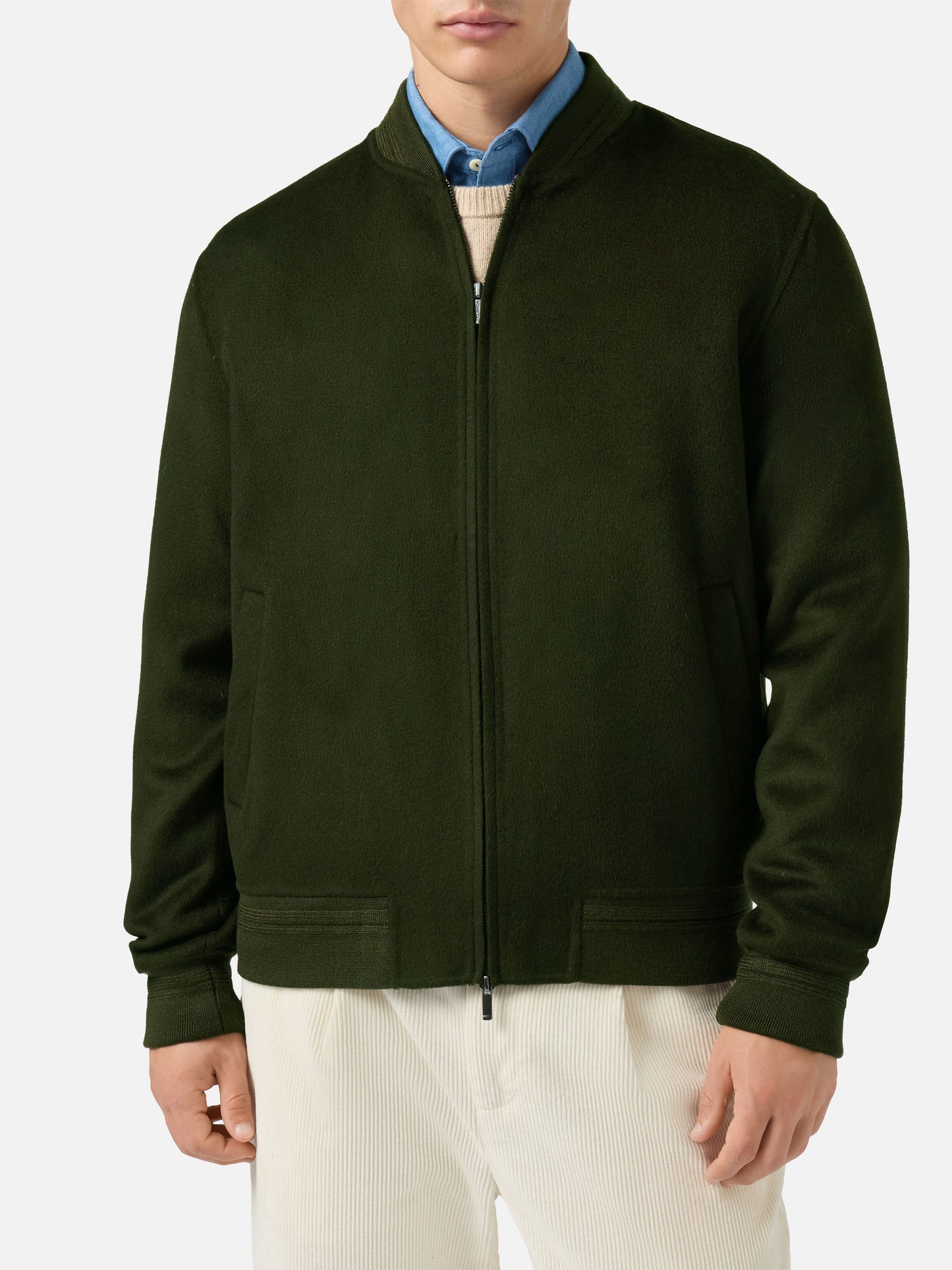 Unlined Camden wool bomber inmilitary green