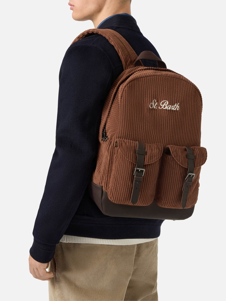 Cody Corduroy Backpack in wool blend brown with leather details