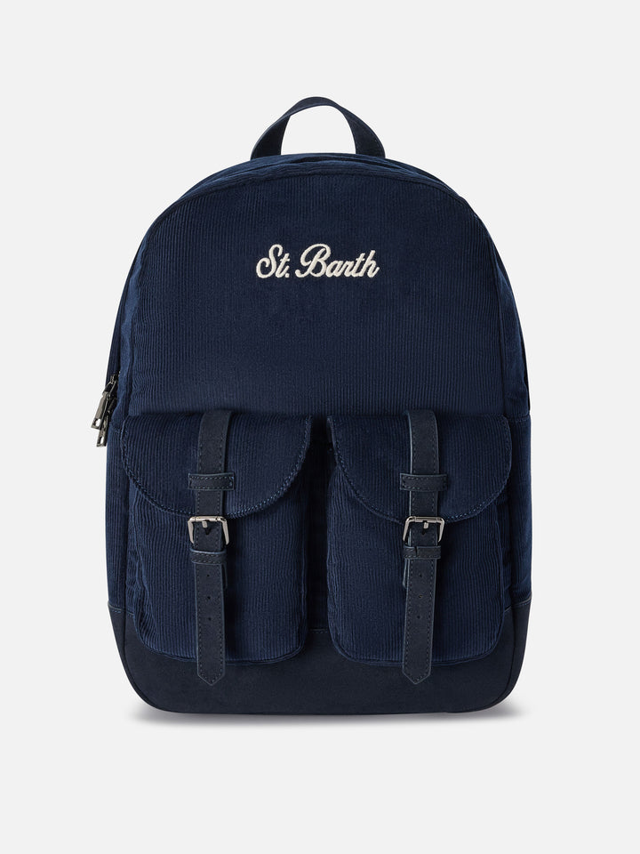 Mochila de pana Navy blue Cody con bordado del logotipo 