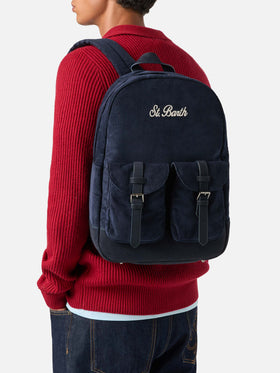 Navy blue Cody corduroy backpack with logo embroidery