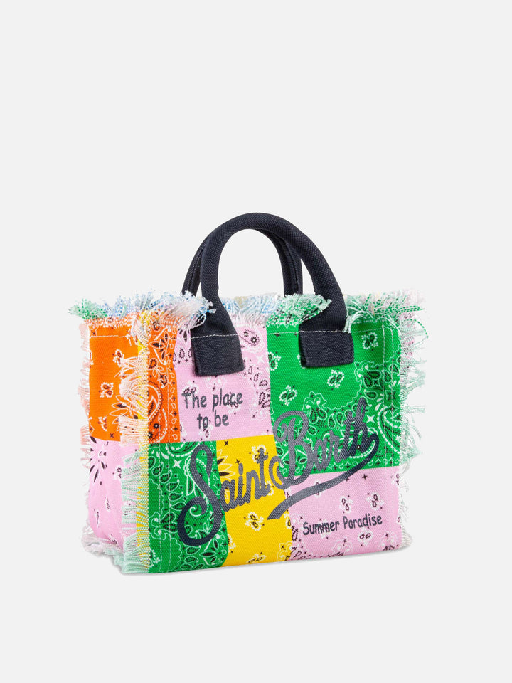 Multicolor bandanna print cotton canvas bag