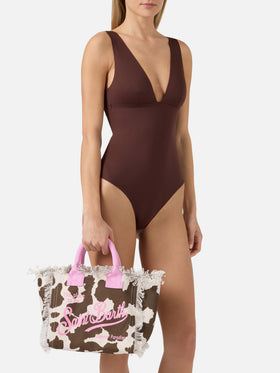 Colette canvas bag with cow print pattern and contrasting details