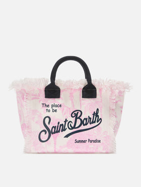 Borsa Colette in canvas con stampa toile de Jouy rosa