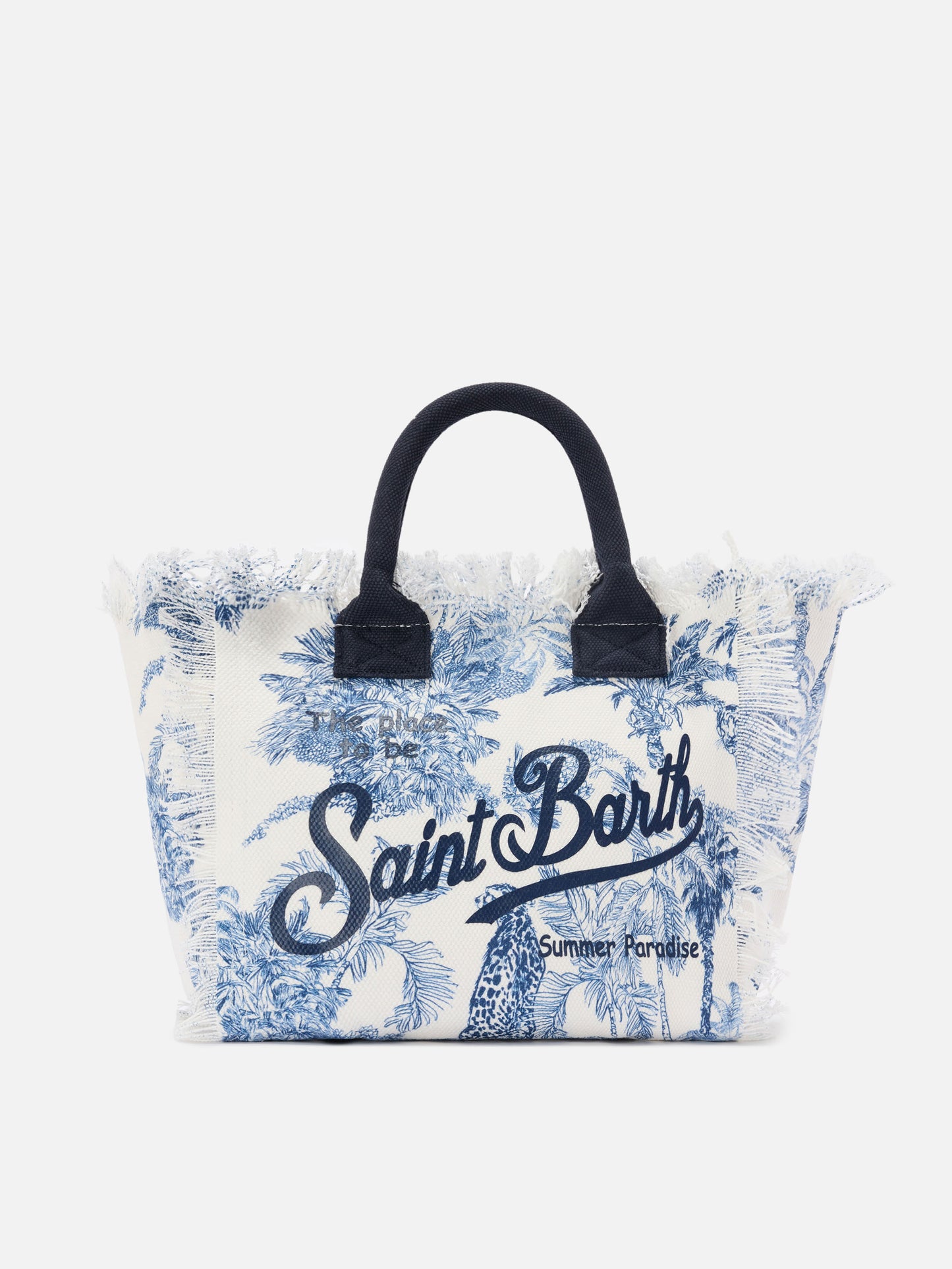 Borsa Colette in canvas con stampa toile de Jouy blu