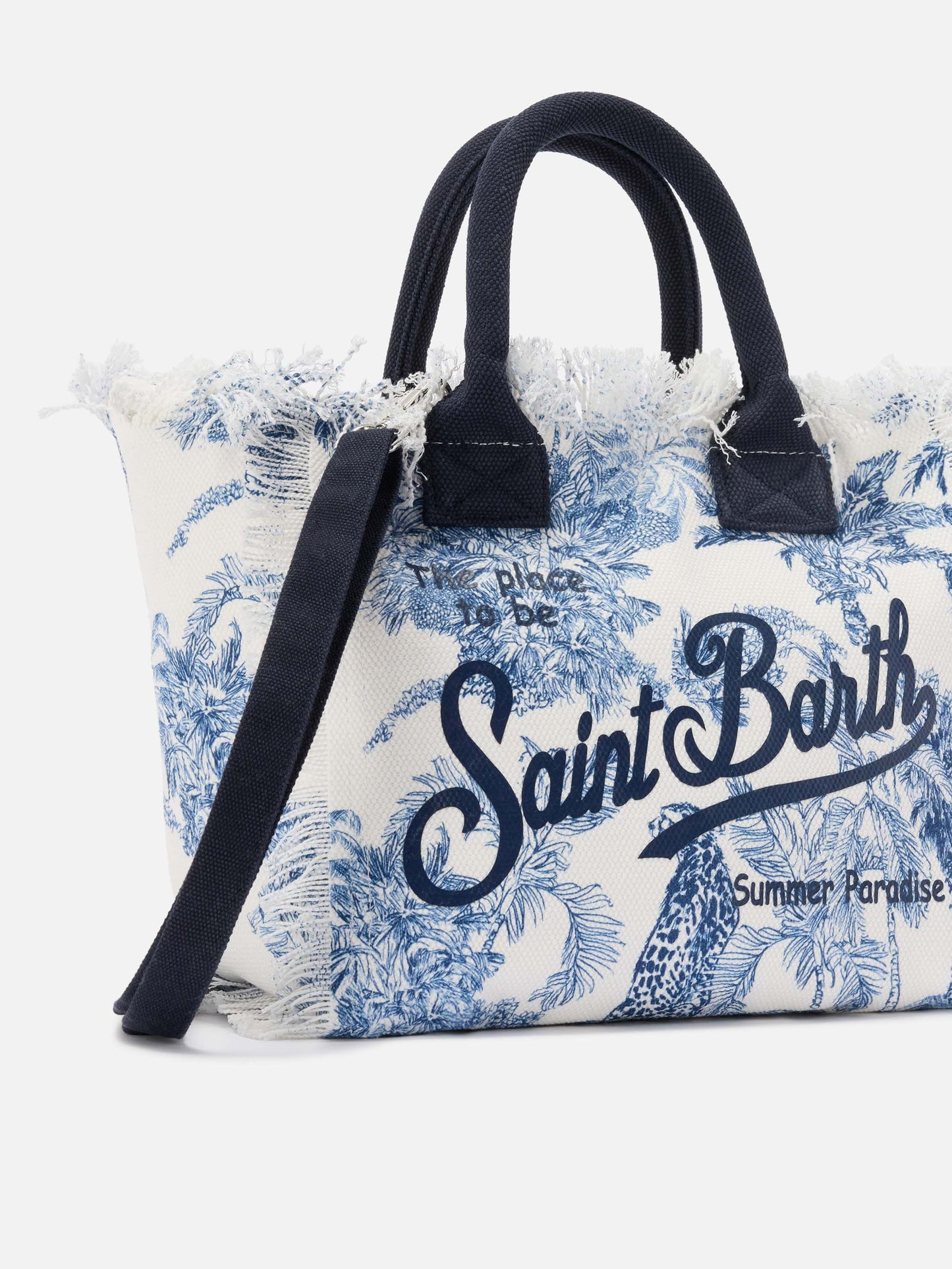 Borsa Colette in canvas con stampa toile de Jouy blu