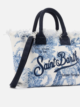 Borsa Colette in canvas con stampa toile de Jouy blu